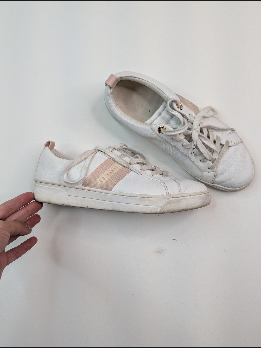 Ted Baker White Sneakers with Blush Stripe